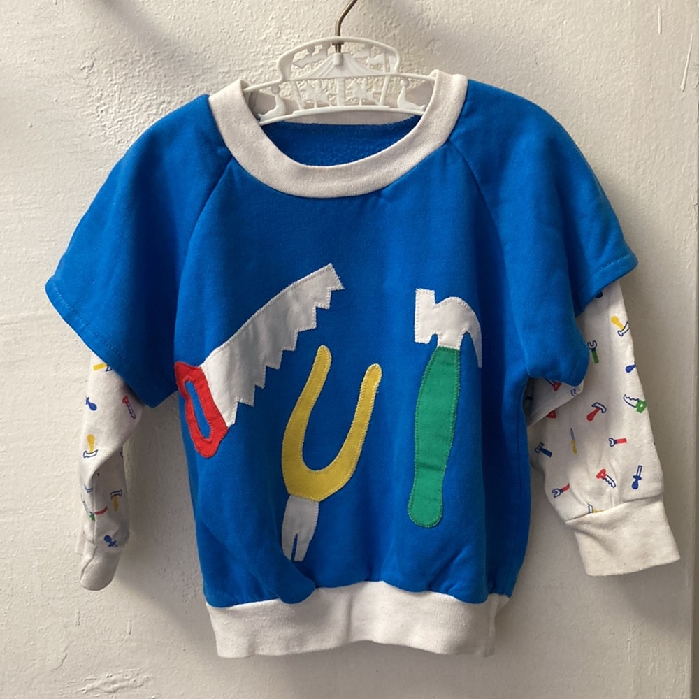 Vintage unisex 80s faux layered tool appliqué knit sweatshirt